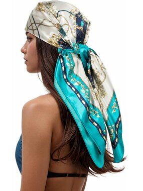 Women's B-Turquoise Printed Square Scarf Bandanas Hair Scarf 35 Inches